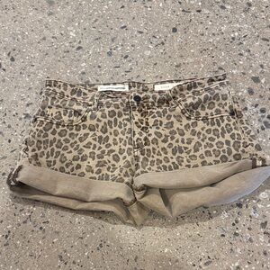 Pilcro Leopard-Print Roll-Cuff Jean Shorts - Tan & Brown